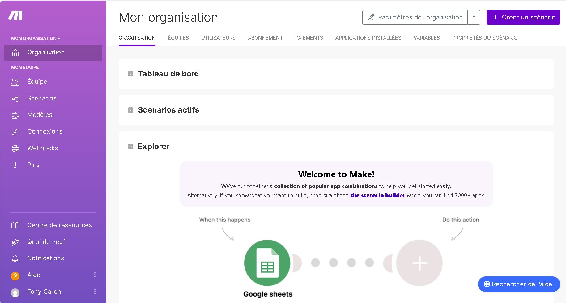 Aperçu d’un scénario Make avec modules, routeur et itérateur